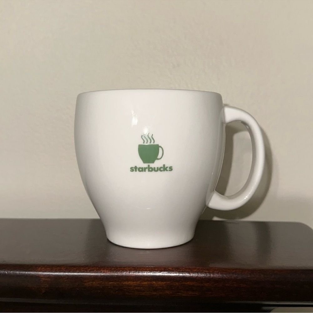 Starbucks Abbey White Green Barista Series Round Medium Ceramic Mug